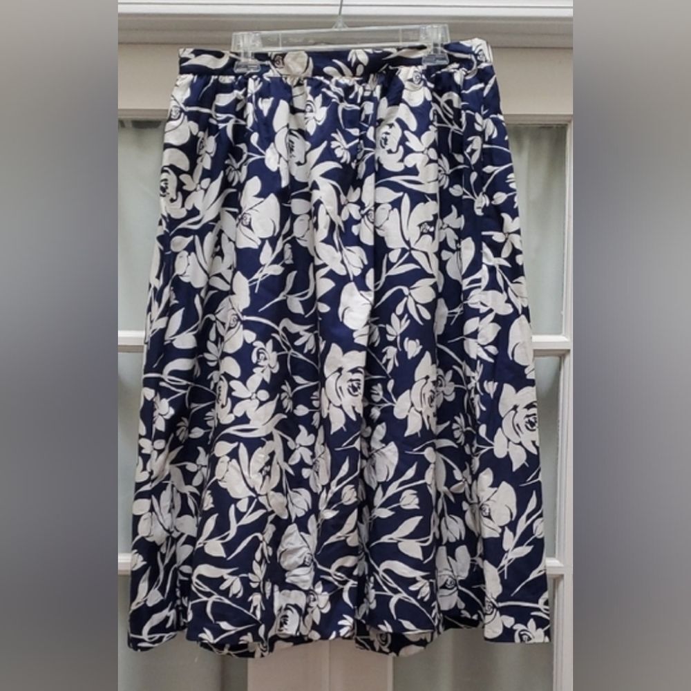 NWOT A New Day Navy and White Floral A-Line 100% Cotton Skirt - Size XXL
